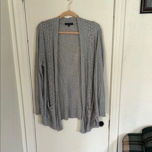Gray Cable Knit Open-Front Cardigan